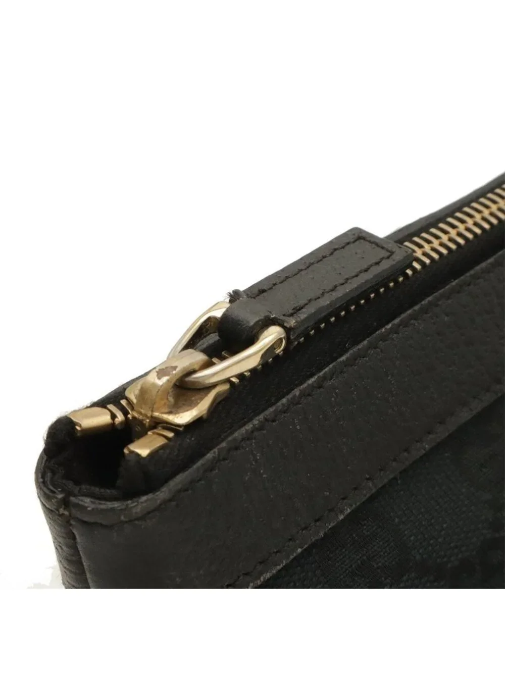 Gucci GG Canvas Abbey Shoulder Bag Tote Leather Black Gold